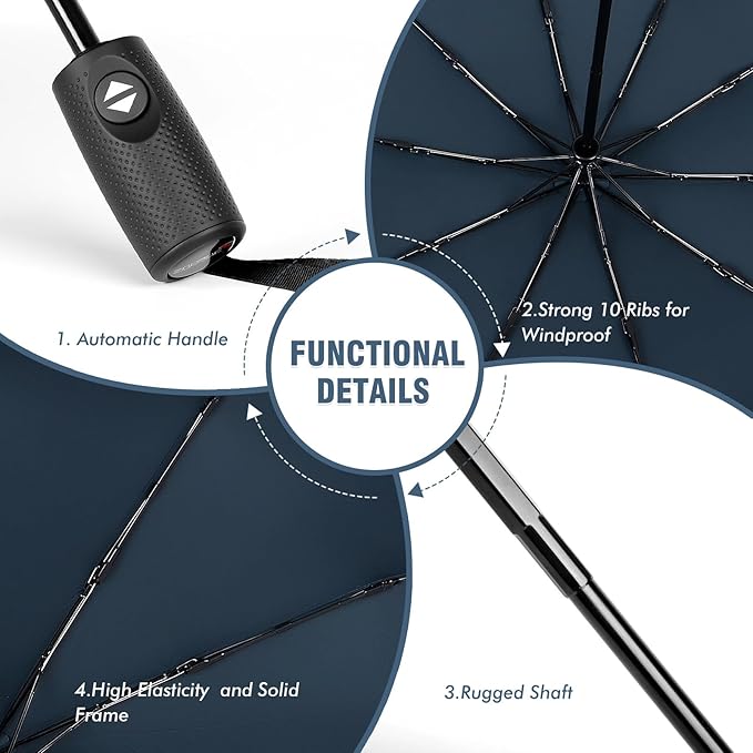 ZOMAKE Travel Umbrella Compact - 10 Ribs Portable Collapsible Umbrellas for Rain Windproof - Paraguas Automatic Small Folding Umbrella Lightweight Packable Umbrella for Women Men