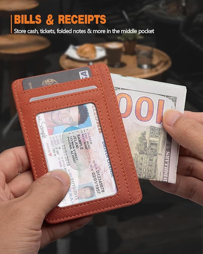 RUNBOX Slim Minimalist Front Pocket RFID Blocking Leather Wallets for Men and Women Card Holder Wallets Gifts for men