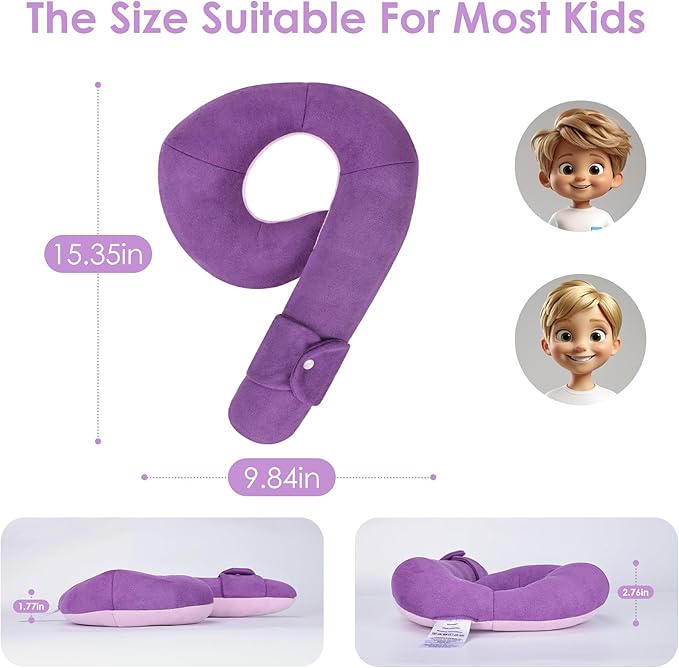 Kids Travel Neck Pillow, Comfortable Head & Chin Support for Car seat & Airplane, Toddler Pillow for Sleeping on Road Trip, Gifts for Child (Deep Purple & Light Purple)