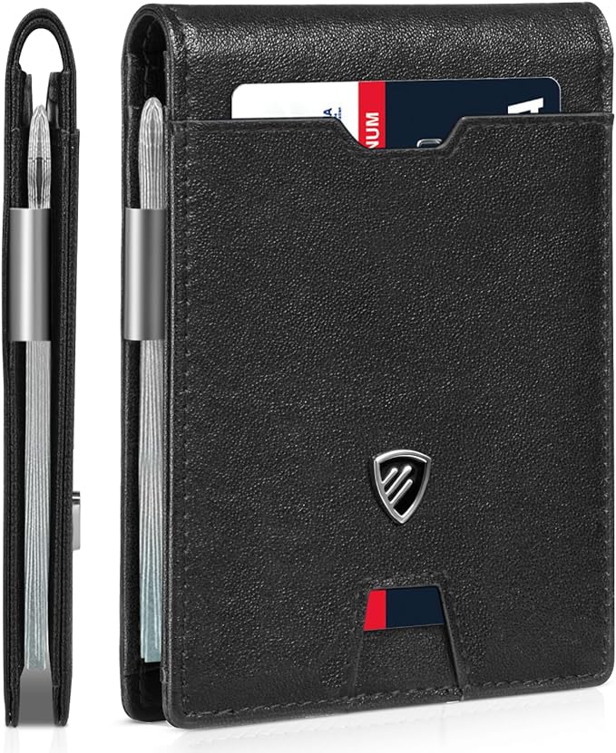 RUNBOX Mens Slim Wallet with Money Clip RFID Blocking Bifold Credit Card Holder for Men with Gift Box