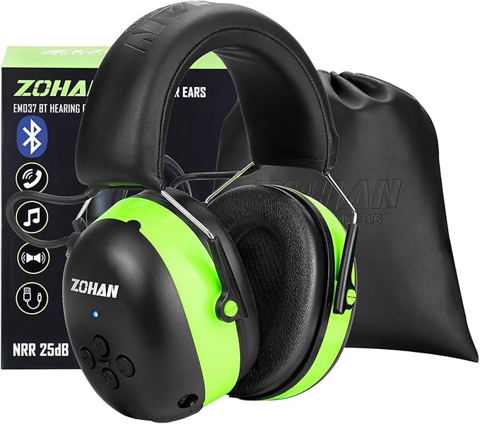 ZOHAN EM037 Bluetooth Hearing Protection,30dB SNR Noise Reduction Ear Protection with 1500mAh Rechargeable Battery,Headphones with 40H playtime for Mowing, Snowblowing, Construction,Workshops