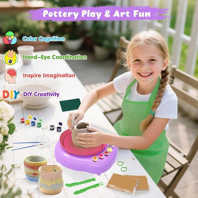 TingingYuli Pottery Wheel for Kids,Complete Pottery Kit and Tools for Beginners,Arts and Crafts Toys for Kids Ages 8-12,Art Supplies Birthday Gifts for Boy Girl Age 6 7 8 9 10 11 12 (Pink/Purple)