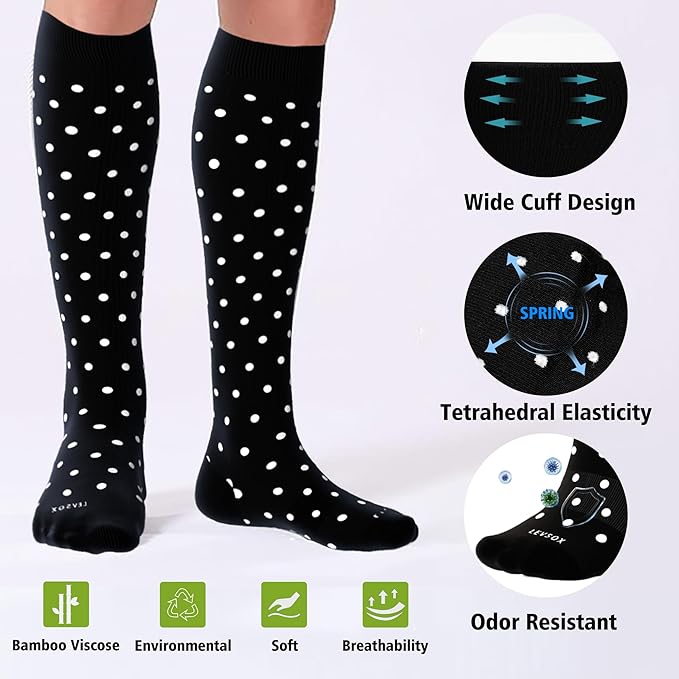 LEVSOX Viscose Made from Bamboo Compression Socks for Pregnant Women 20-30 mmHg Knee High Cute Mens Supports Socks for Travel