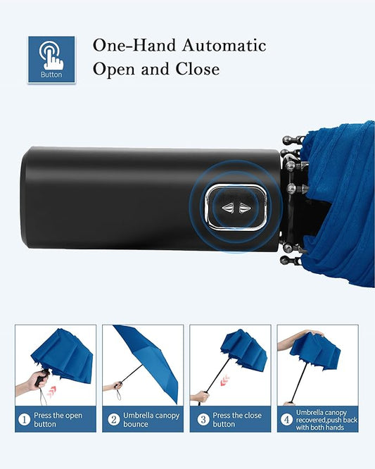 Windproof Travel Umbrella, Automatic Folding Compact Lightweight Umbrella for Women & Men, Durable and Portable, Fits Easily in Purse or Backpack