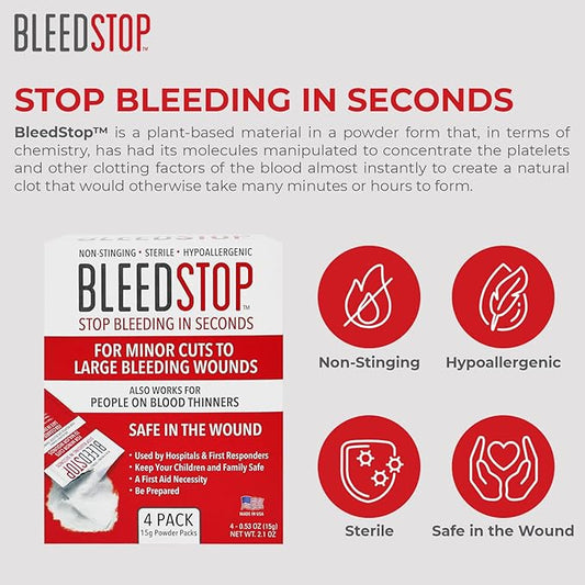 BleedStop First Aid Bleeding Control Powder – Rapid Blood Clotting for Serious Wounds & Nosebleeds, 150 g – Safe for Blood Thinner Patients