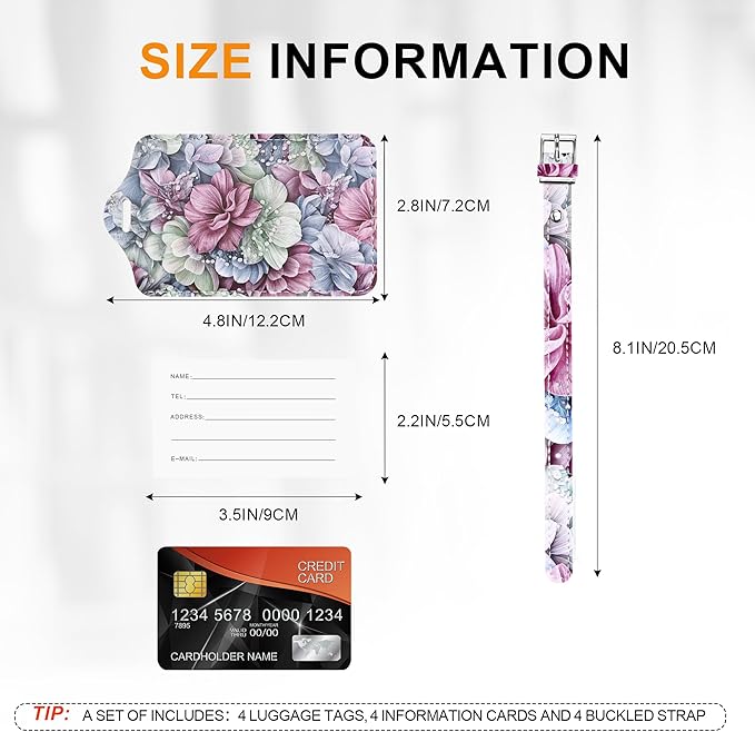 4 Pack Luggage Tag for Suitcases TSA Approved, Leather Suitcase Tags Identifiers, Cute Bag Name Travel Tags ID Labels for Women Men Cruise Airport Luggage Travel Essentials by Sodsay