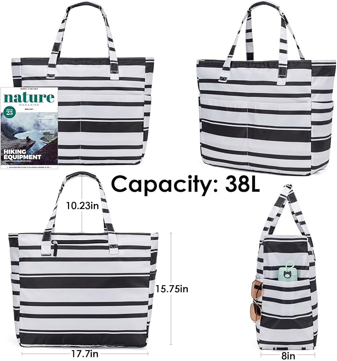 KABAQOO Extra Large Beach Bag Waterproof Sandproof Women Beach Tote with Zipper & Wet Compartment for Pool Gym Grocery Travel