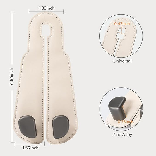 CoBak Headrest Hooks for Car - Universal Premium Stitched Leather and Aluminum-Magnesium Alloy Double Car Seat Back Storage Hook for Purses, Handbags, Bags (2 Pack),Beige