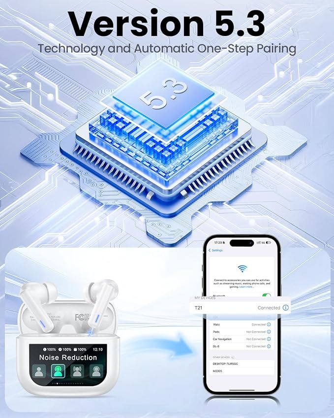 ZIUTY Wireless Earbuds Bluetooth Headphones, ANC/ENC Noise Cancelling, Ear Buds with Multifuntional Touch Screen, 40H Stereo Sound for Sports, IPX7 Clear Calls, 5 EQ for iOS Android (White)