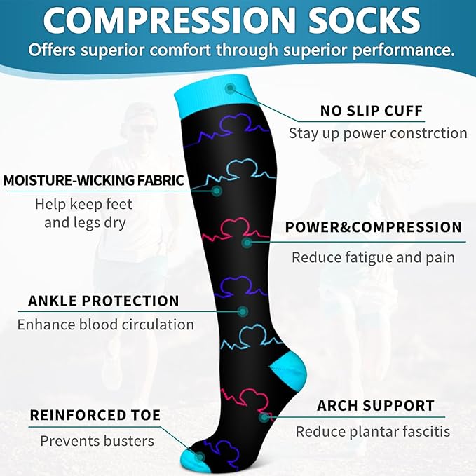 Bluemaple 6 Pack Copper Compression Socks for Women and Men Circulation-Best Support for Medical, Running,Nursing,Athletic