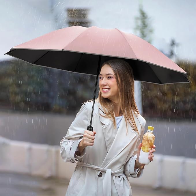 Yoobure Inverted Windproof Travel Umbrella - Automatic Umbrellas for Rain, Compact Folding with Reflective Stripe, Portable Large for Backpack, Lightweight with Sun UV Protection