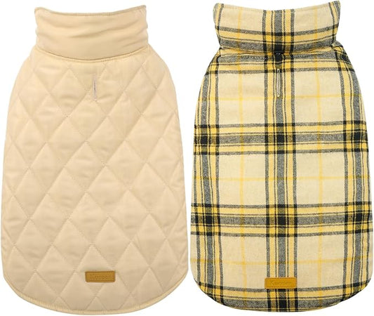 Kuoser Waterproof Dog Coat, Reversible Dog Jacket for Large Dogs, Adjustable Durable Doggie Winter Coat for Groowing Puppies Warm Puppy Cold Weather Apparel, Yellow L