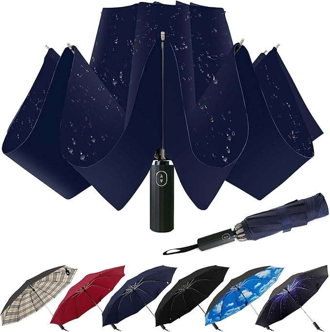 LLanxiry Compact Travel Umbrella, 44" Canopy, Automatic Open/Close Windproof Umbrella, 210T Pongee, 8-Rib Fiberglass, Travel Size Mini, Portable Rain/Sun Umbrellas UPF 50+ with Cover