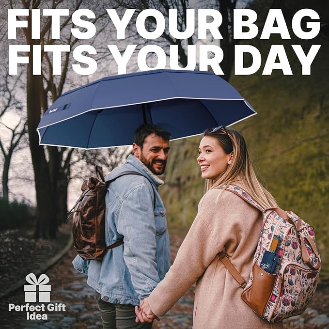 Royal Walk Windproof Folding Travel Umbrella Compact and Strong Luxurious Real Wood Handle Automatic Open Close Vented Double Canopy for Men and Women