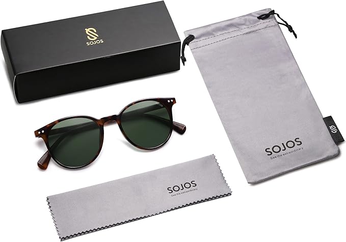 SOJOS Small Round Classic Polarized Sunglasses for Women Men Vintage Style UV400 Lens MAY SJ2113