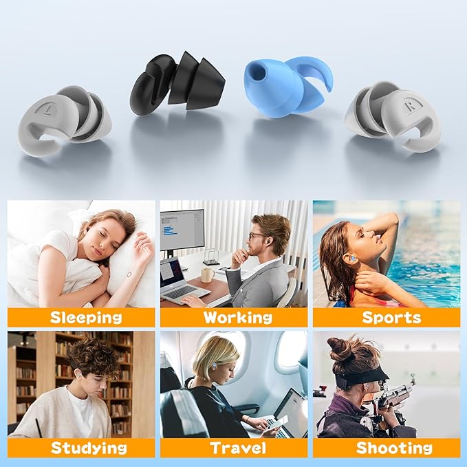 Ear Plugs for Sleeping Noise Cancelling, 36dB Noise Reduction Earplugs, Silicone Reusable Hearing Protection Ear Plug, Waterproof Earplug Suitable for Sleeping (Black,1 Pair)