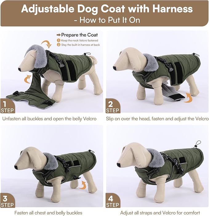 Queenmore Winter Dog Jackets for Large Dogs XXL, Waterproof Winter Coat for Extra Large Pitbull Danes, Warm Puffer Snow Jacket for Cold Weather - Fleece Lining Hook & Loop Closure Reflective, Green
