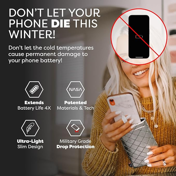 PHOOZY Apollo II Thermal Phone Case Cold Weather Insulated Pouch | Extends Battery Life 4X | NASA Tech Skiing Snowboard Accessories | Military Grade | Medium - Silver