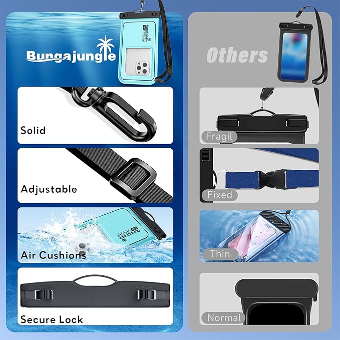 Waterproof Phone Pouch - 2 Pack IP68 Floating Waterproof Phone Case, Dry Bag Beach Cruise Essentials with Adjustable Lanyard for iPhone 16 Pro Max / 15 Pro/Galaxy S24 S23 (Black and Blue)