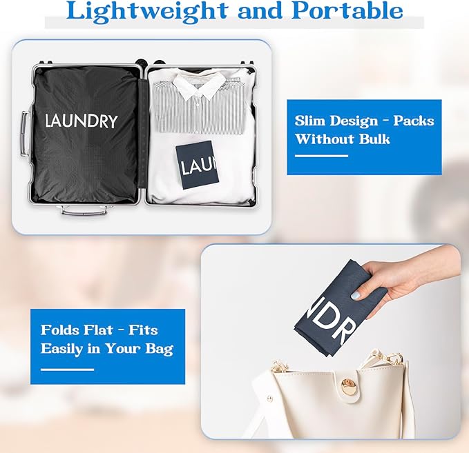 MissBoy Heavy Duty Nylon Laundry Bag,Washable & Splash-Resistant Dirty Clothes Storage Bag with Drawstring & Handles丨Lightweight, Foldable & Space-Saving for College Dorm,Beach&Trips, 80L Navy Blue