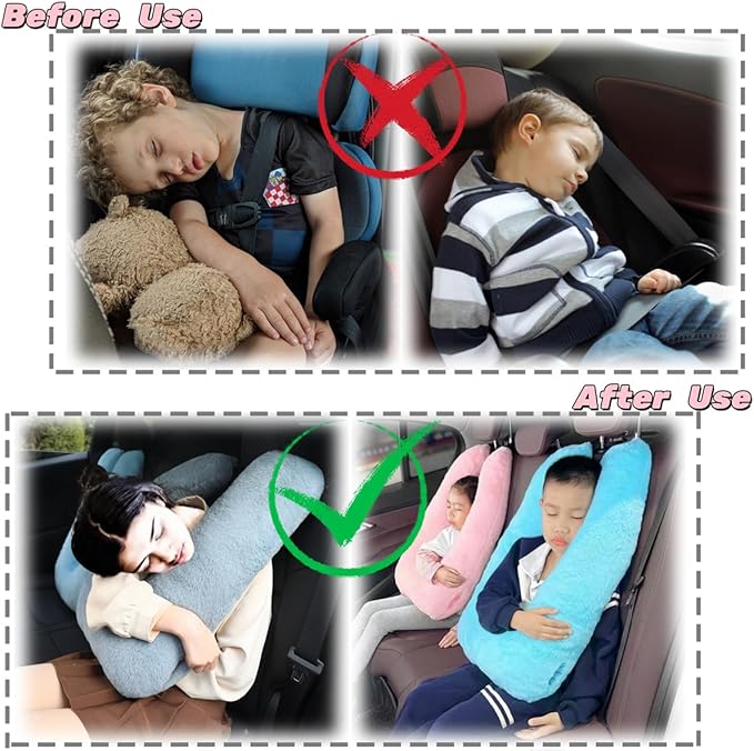 Sexysamba Travel Pillow with Sleep Mask Set Car Pillow Kids Travel Pillow for Sleeping U Shaped Car Seat Pillow Head Neck Body Support for Kids and Adults Road Trip Accessories,Grey