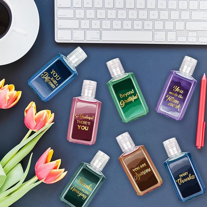 50 Pcs Thank You Mini Hand Sanitizer Bulk Employee Appreciation Gift Inspirational Small Hand Sanitizer 1fl oz Travel Size Hand Soap for Team Coworker Friends Teacher Christmas Valentine (Water Color)