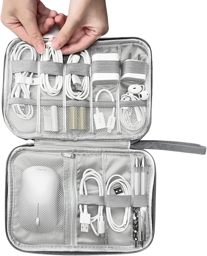 Electronics Organizer Travel Case,Electronic Accessories Storage Bag,Travel Cord Organizer Bag for Small Charging Cord Storage,Cables,2 Packs Black&Grey