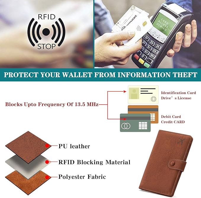 RFID Blocking Passport Wallet Cover Case Travel Document Organizer for Women and Men,Travel Wallet for Credit Card