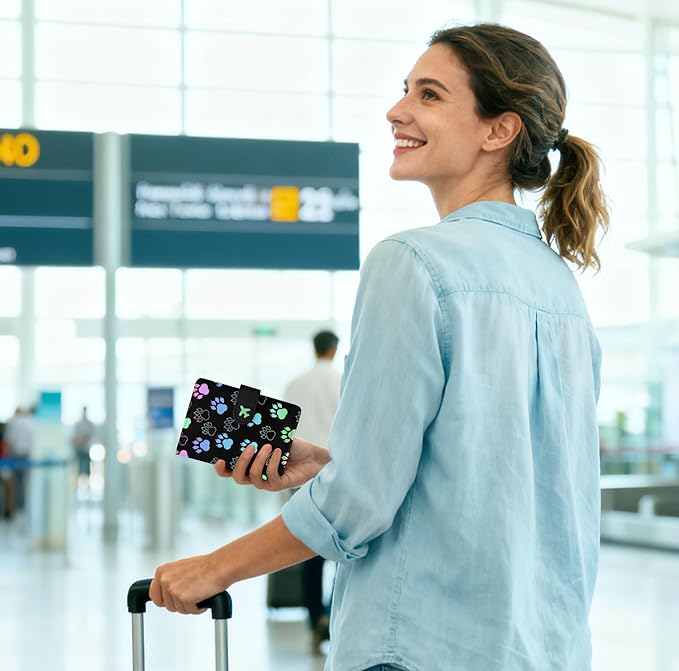 Passport Holder, Travel Wallet Cover with Pen Loop | Cute RFID Blocking Leather Case with Magnetic Closure for Travel Essentials-Pawprint