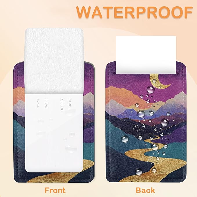 Colorful Abstract Mountain 3 Pack PU Leahter Luggage Tag with Stainless Steel Loop, Bold Golden Sun Crescent Moon Travel Suitcase Labels with Privacy Cover ID Label Quickly Spot for Bags