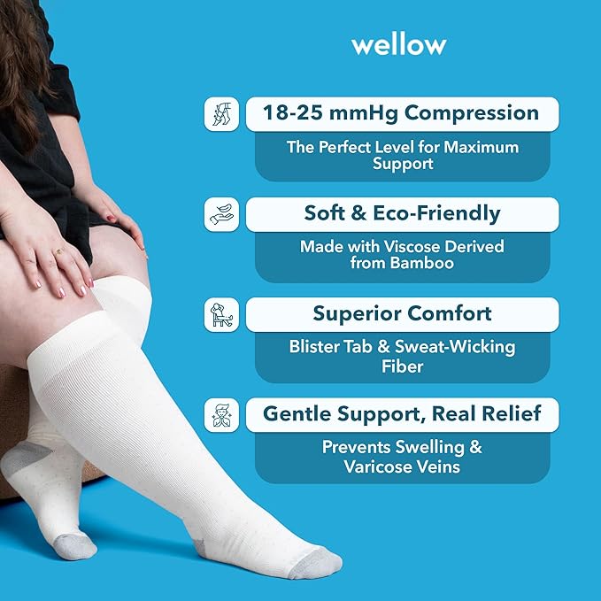 Wellow Premium Socks (Compression Socks - Regular) for Men & Women, Made with Viscose from Bamboo, Knee High, 18-25 mmHg