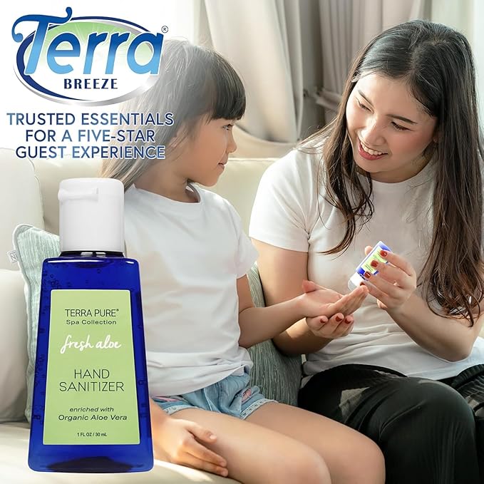 Terra Pure Hotel Hand Sanitizer Gel | Mini Hand Sanitizer Bulk | Alcohol-Free with Organic Aloe Vera | 1oz Bottles | Case of 144