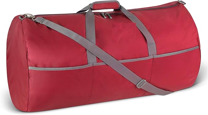 Amazon Essentials 32.4" Extra Large Foldable Nylon Duffel Bag for Travel/Storage with Zippered Pockets, 9254 Cubic Inch (150L), 50-LBS Capacity, Red (Previously Amazon Basics)