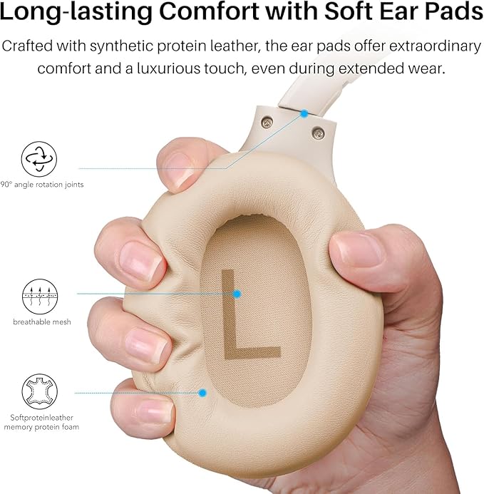 TOZO Hybrid Noise Cancelling Headphones, 90H Playtime Wireless Over Ear Bluetooth Headset, Spatial Audio AI Chat with 5 Mics, Supports Dual Connection and USB-C Input, with 32 EQ Music Modes