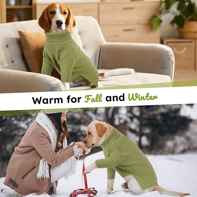 Queenmore Waffle Knit Small Dog Sweater, Long Sleeve Doggie Fall Sweater, Turtleneck Sweaters for Small Breeds, Samll Puppy Sweaters, Green S