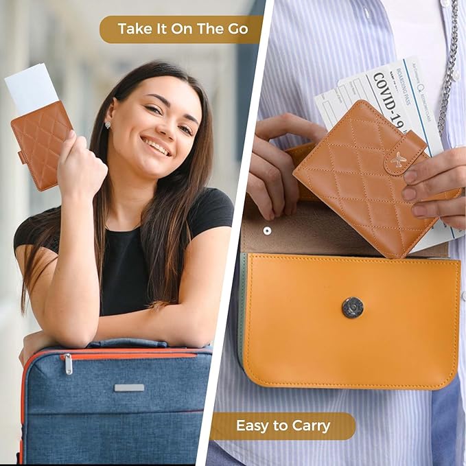 Melsbrinna Premium Leather Passport Holder Covers Case, Waterproof Rfid Blocking Travel Wallet Passport Holder with Pen Holder, Cute Passport Book for Women/Men