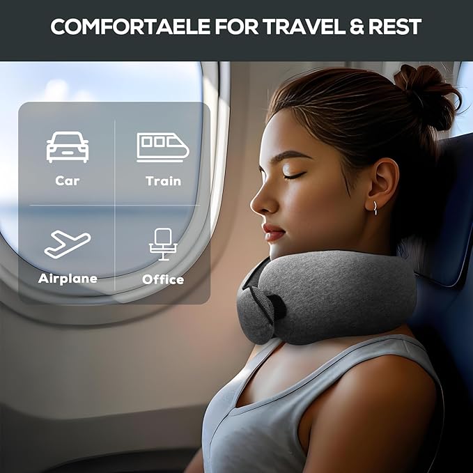 Travel Pillow uses Memory Foam to Support Neck Comfort, car Travel, Compact,Airplane Sleep Pillow Gray