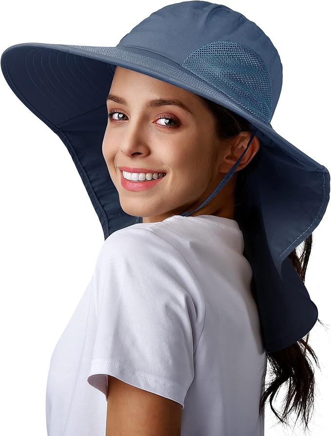 Camptrace Sun Hats for Women Men UPF 50+ UV Protection Wide Brim Hiking Fishing Hat with Neck Flap