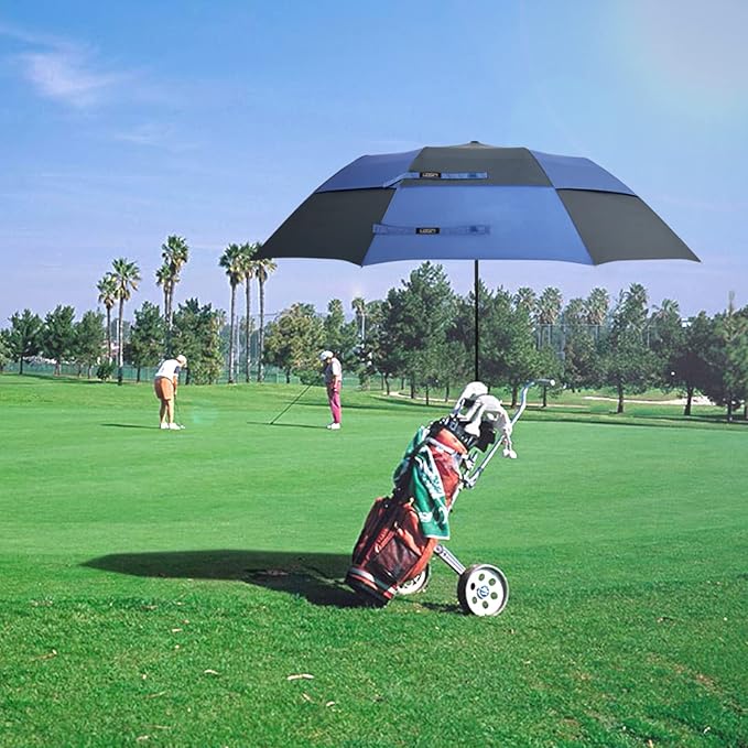 G4Free 62 Inch Portable Navy Golf Umbrella Automatic Open Large Oversize Vented Double Canopy Windproof Waterproof Sport Umbrellas (Navy/Royal Blue)