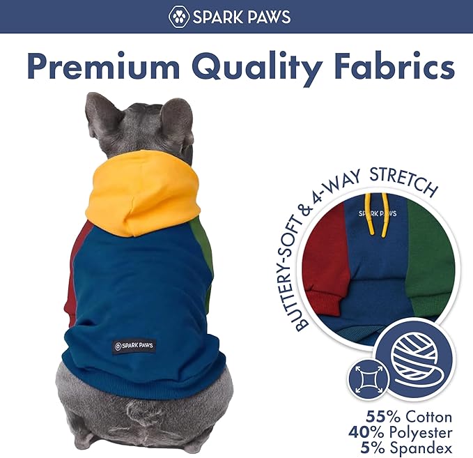 Spark Paws Dog Hoodie – Premium Dog Sweater for Small, Medium, and Large Dogs | Warm Outfits for French Bulldogs, Pitbull, Puppy, Winter Jacket Alternative - Primary Color Block - L