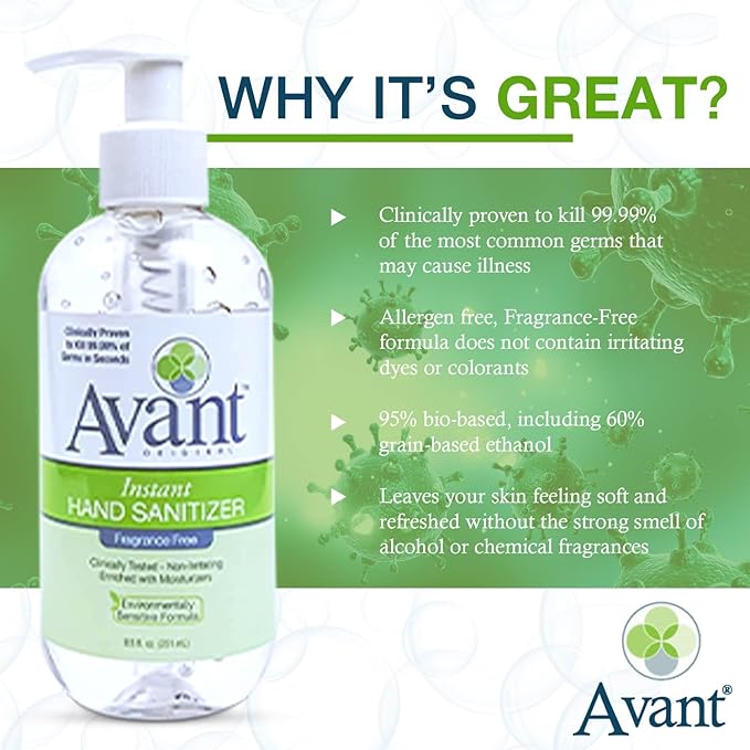 Avant® Original Instant Gel Sanitizer, 8.5 oz Bottle 4-Pack, Back to School Essential