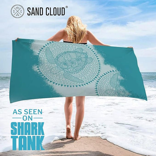 Sand Cloud Turkish Beach Towel - Sand Proof - 100% Certified Organic Turkish Towel - Quick Dry Towel for Beach, Blanket or Bath Towel - As Seen on Shark Tank - Mandala Sea Turtle Green…