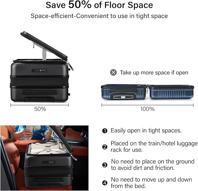 Hanke Hardside Expandable Checked Luggage, 24 Inch Top Opening Trunk Luggages with Spinner Wheels, All-PC Hard Shell Suitcase, Lightweight TSA Checked-Medium(Jet Black, 83L)