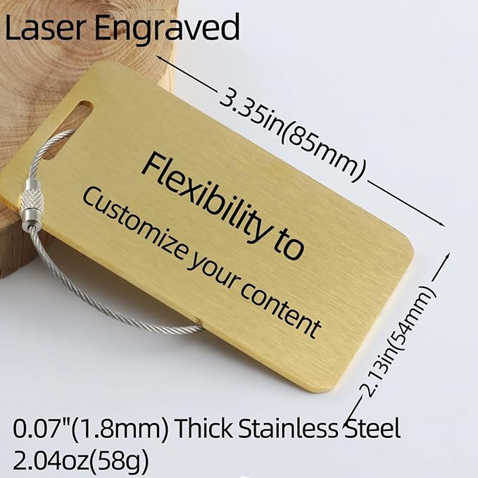 Sturdy and Durable Personalized Luggage Tags for Suitcases,Cruise Essentials Travel Tags for Luggage,Travel Bag Labels,Heavy-Duty Stainless Steel Gold Rectangular Horizontal Suitcases Tags