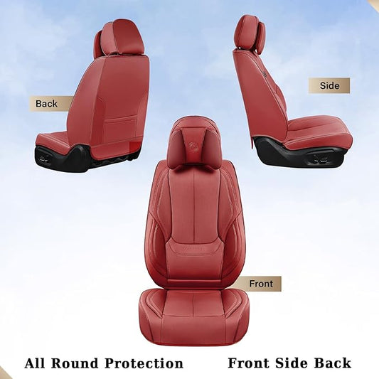 Coverado Universal Seat Covers Full Set, Universal Seat Covers for Cars, 5 Seats Waterproof Nappa Leather Car Seat Covers with Head Pillow, Auto Protectors Fit for Most Sedans SUV Pick-up Truck-Red