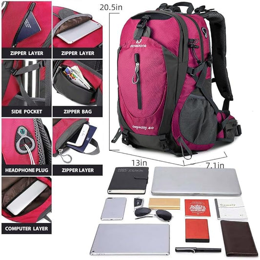 FENGDONG 40L Waterproof Lightweight Hiking,Camping,Travel Backpack for Men Women Red