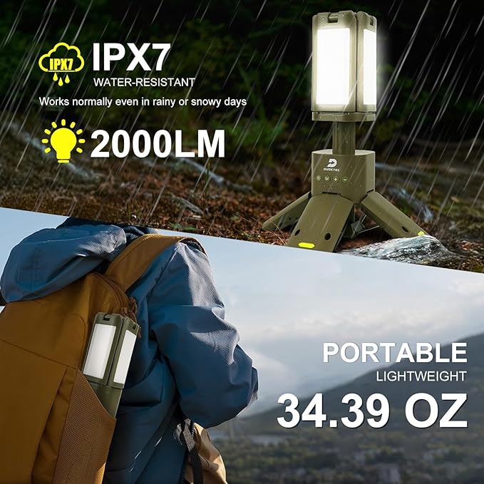 DUSKTEC Telescopic Camping Lights Rechargeable 14000mAh Led Camping Lantern Up to 8000LM Outdoor Camping Light Portable Camping Light Dimmable Camping Lamp IPX7 Waterproof Camp Lights Multifunction