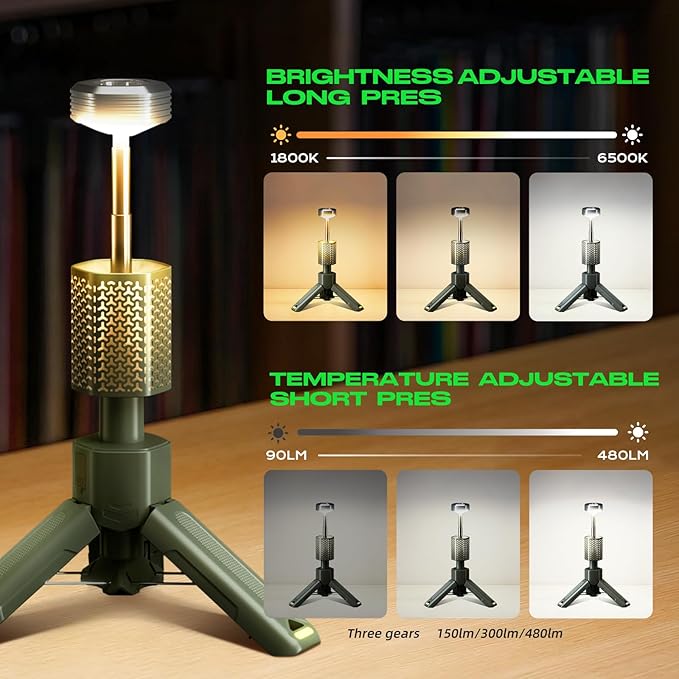 Camping Light, Telescopic Camping Lantern with Storage Bag, Collapsible, Magnetic, 10500mAh Battery, Rechargeable Outdoor Portable Lights for Hiking, Fishing, and Travel (Dark Green)