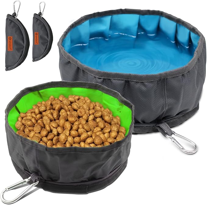 LumoLeaf Collapsible Dog Travel Bowl, 2 Packs Large 68oz/80oz Lightweight Foldable Bowl, Water and Food Bowls for Pets Dogs Cats with Zipper (8+10 Cups)