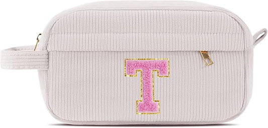 Pocmimut Personalized Initia Makeup Bag,Make Up Pouch and Toiletry Travel Tote,Cute Skincare Pouches for Women Girls,Preppy Purse Cosmetic Organize,T